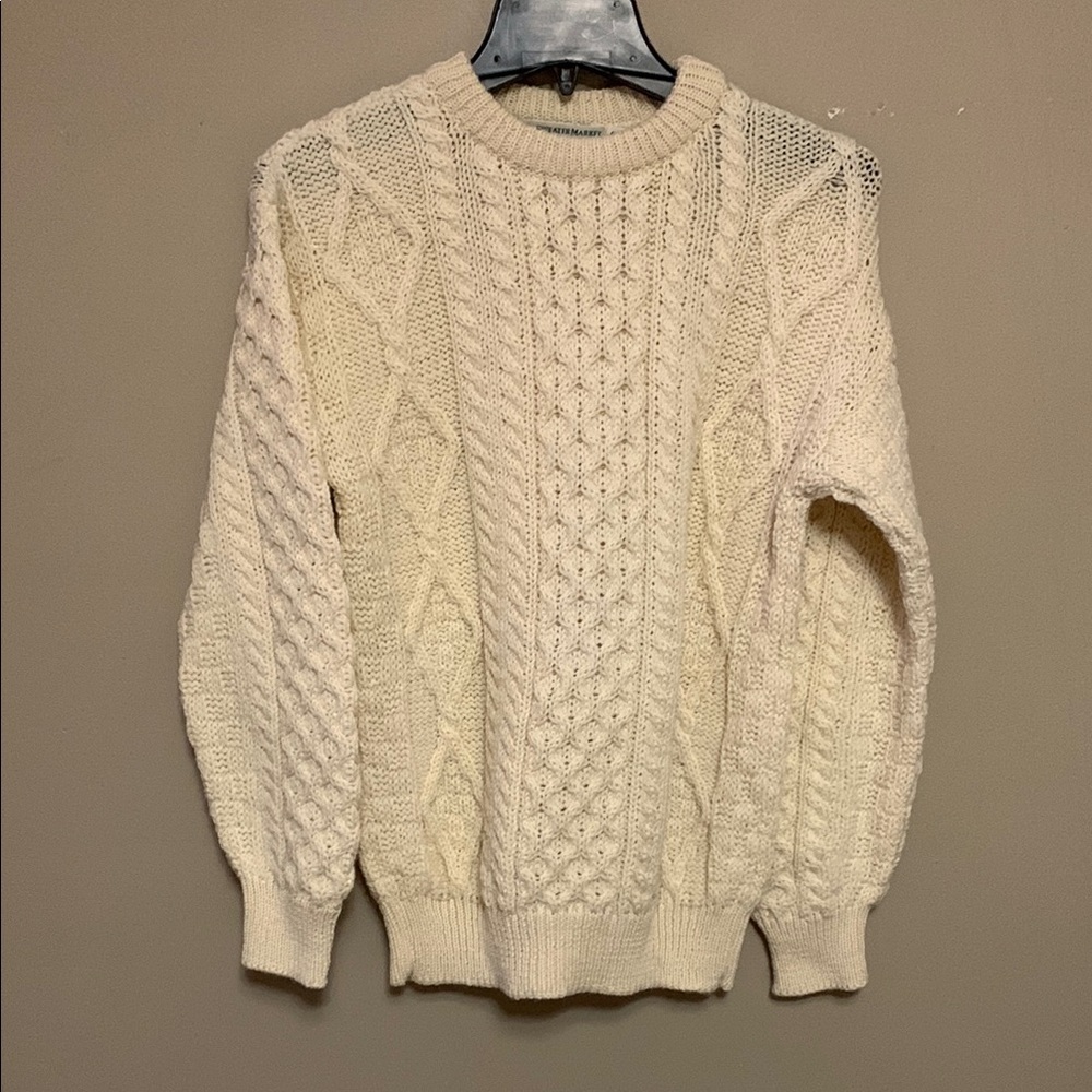 Aran Sweater Market ​Women T​raditional Wool Natural White Small Fisherman